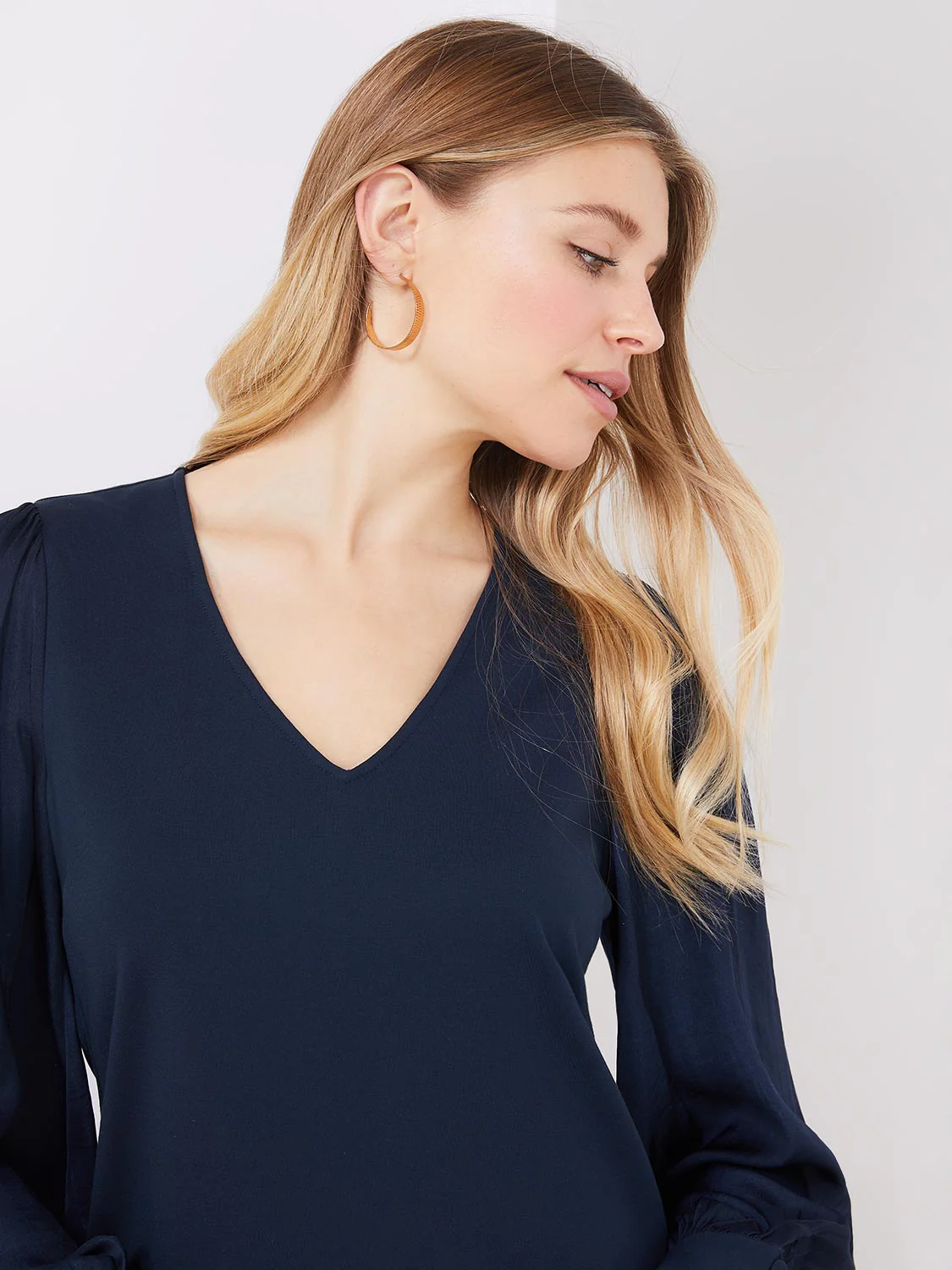 V-Neck Top With Chiffon Balloon Sleeves