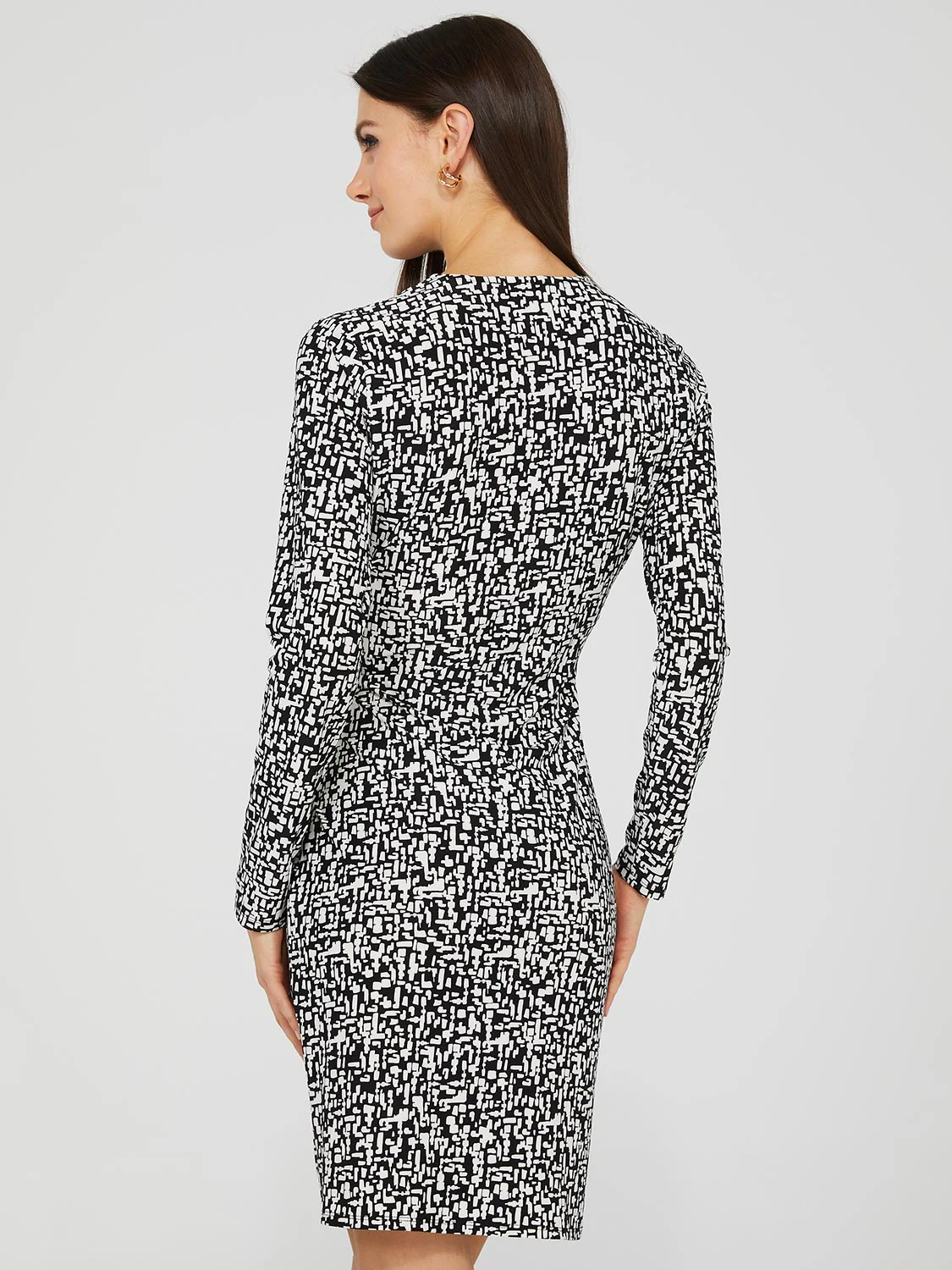 Printed Cross Front Sheath Dress With Gather Detail