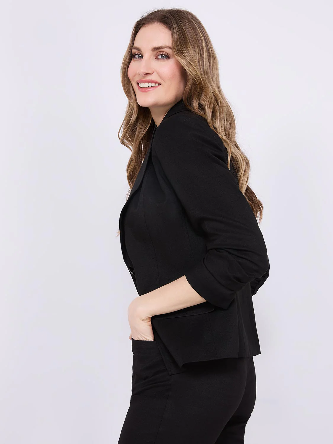 One-Button Ruched Sleeve Blazer