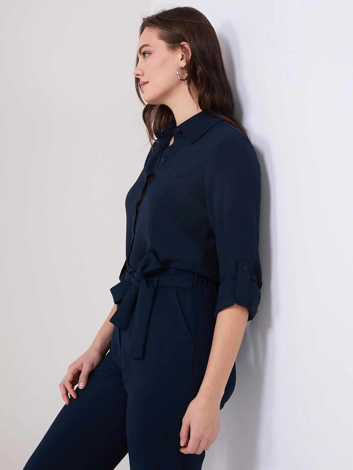 Textured Button-Front Blouse