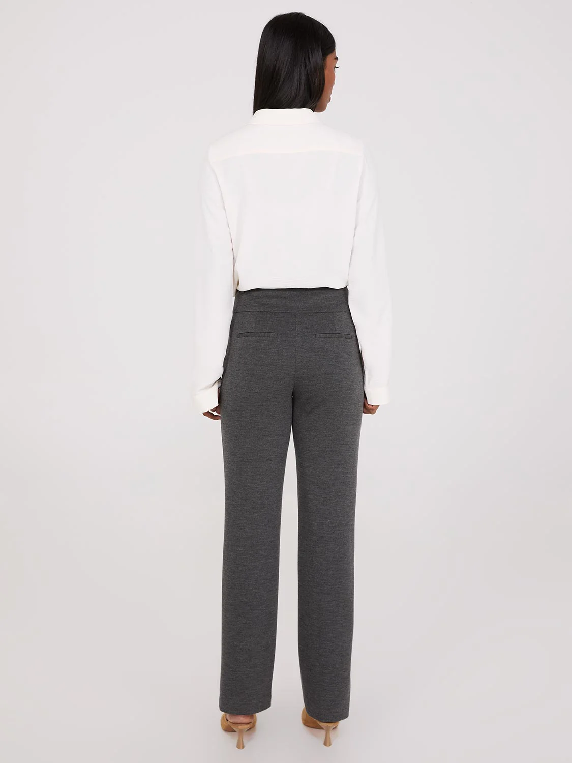 Front Pintuck Straight Leg Long Length Twill Pants