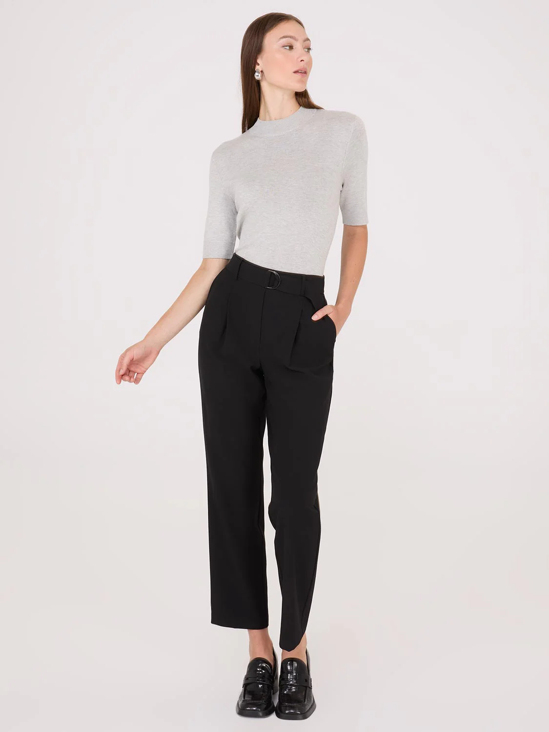 Mid-Rise Pleated Ankle Length Pants