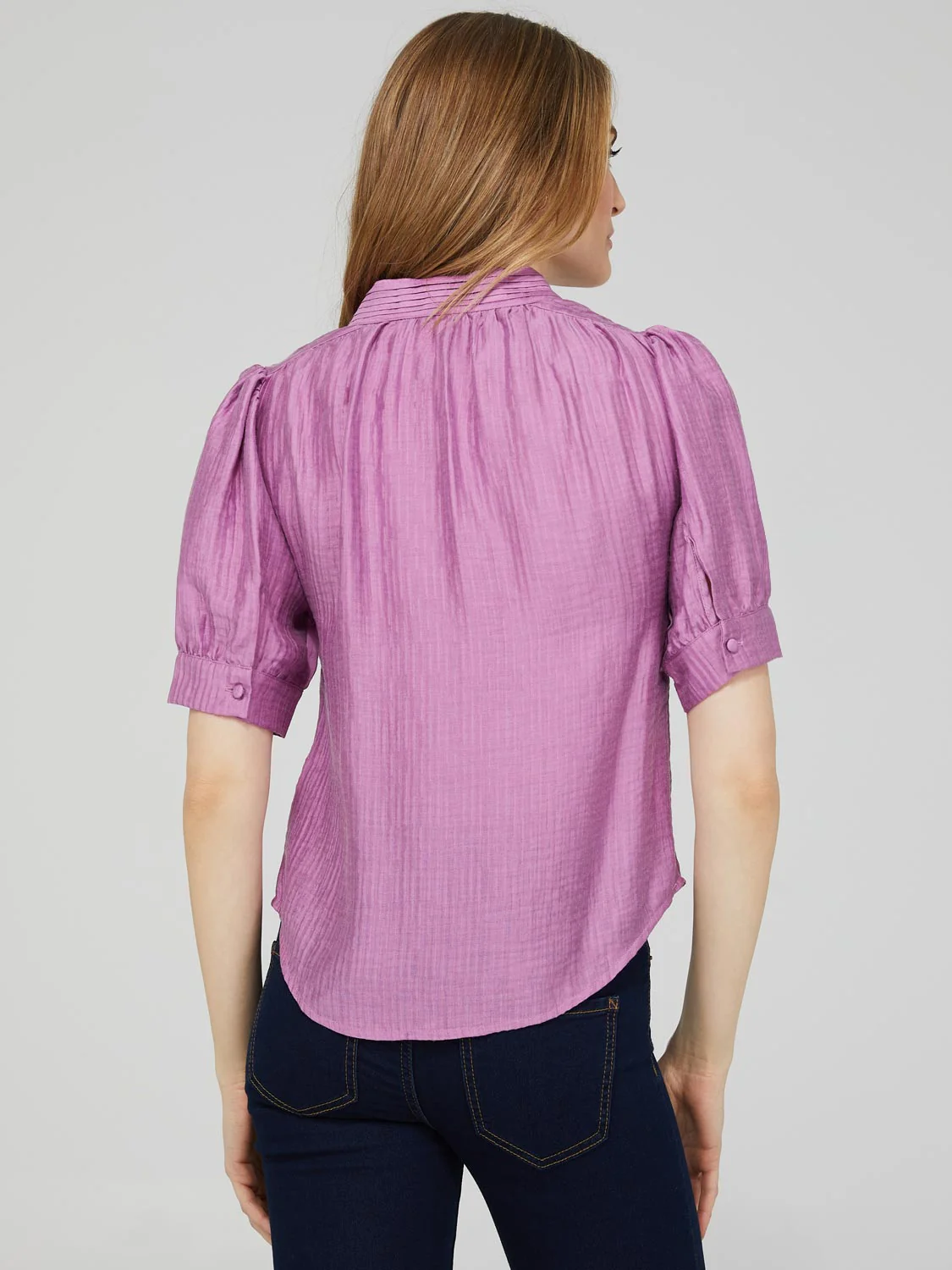 Split V-Neck Blouse With Pintuck Detail