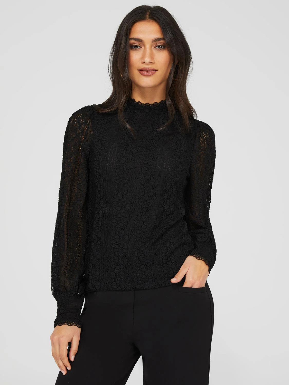 Long Balloon Sleeve Lace Top