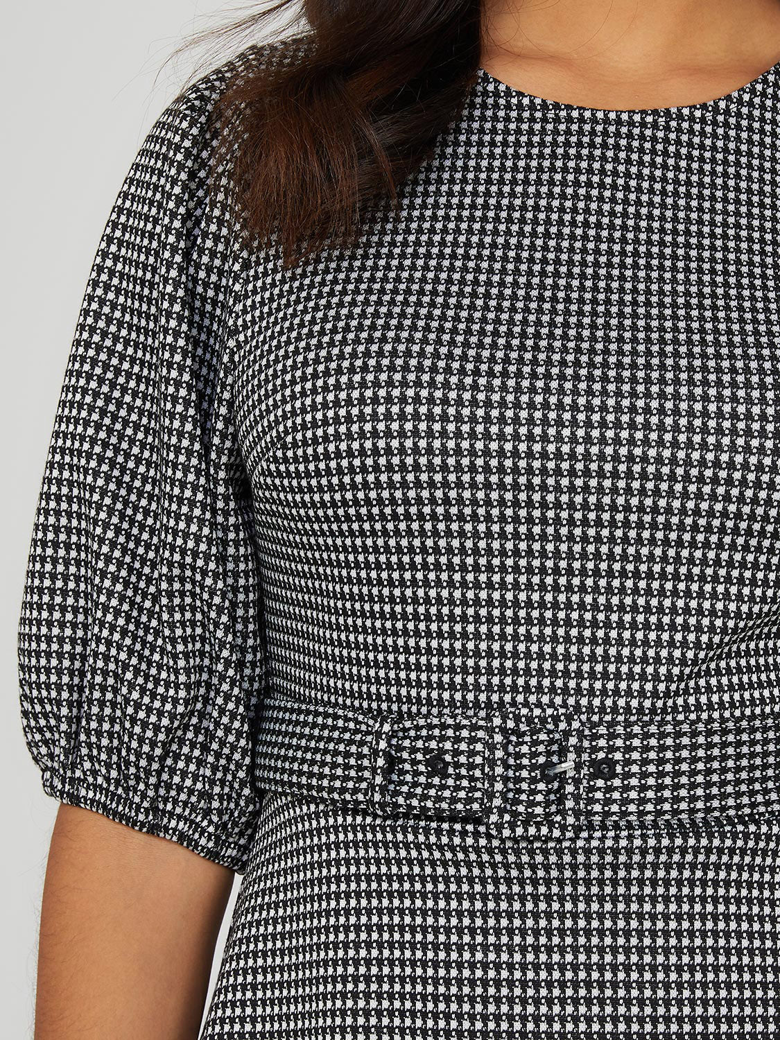 Printed Metallic Fit & Flare Belted Dress