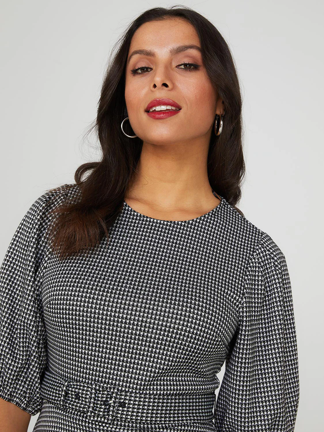 Printed Metallic Fit & Flare Belted Dress