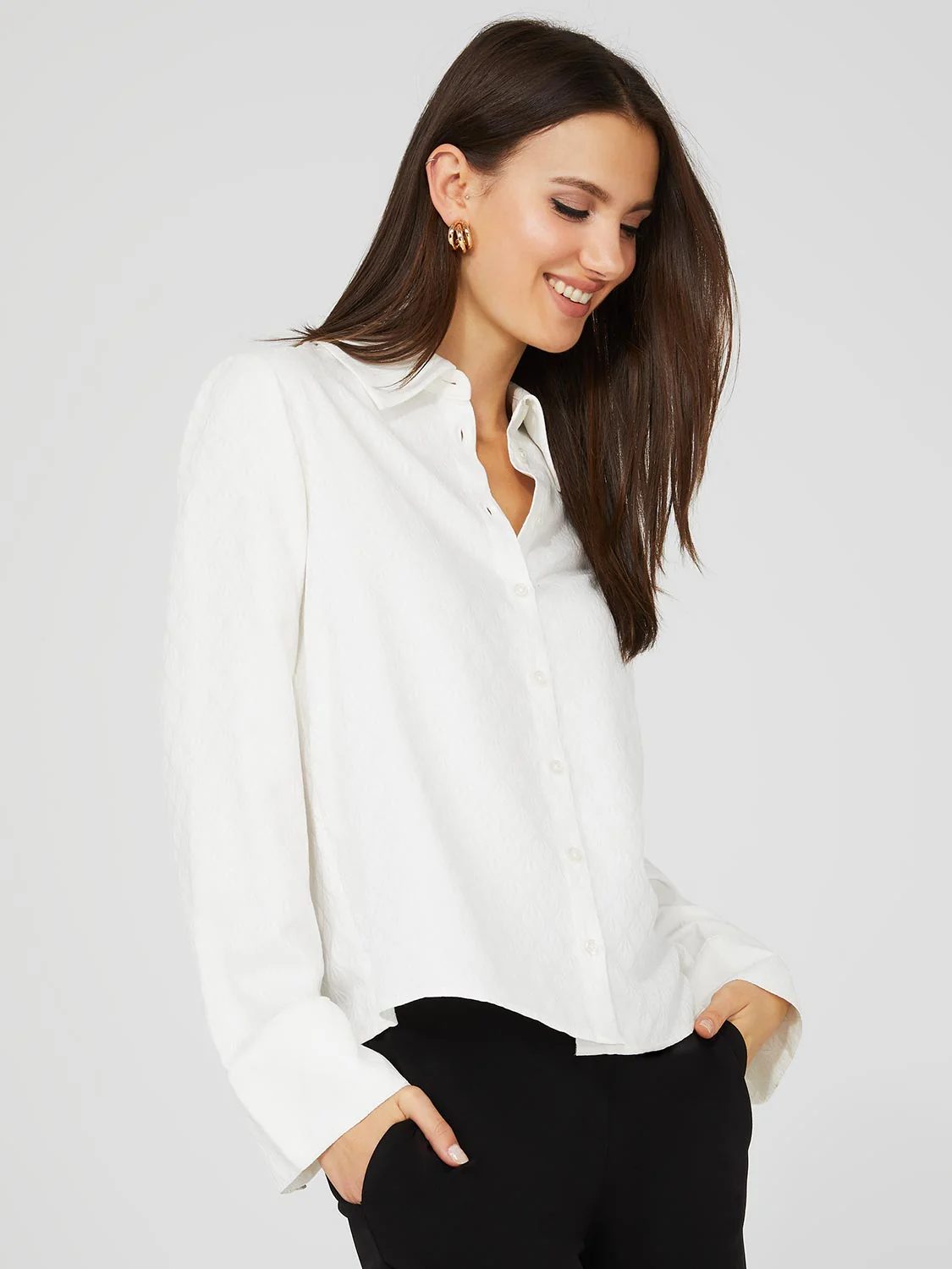 Button-Front Blouse With Wide Sleeves