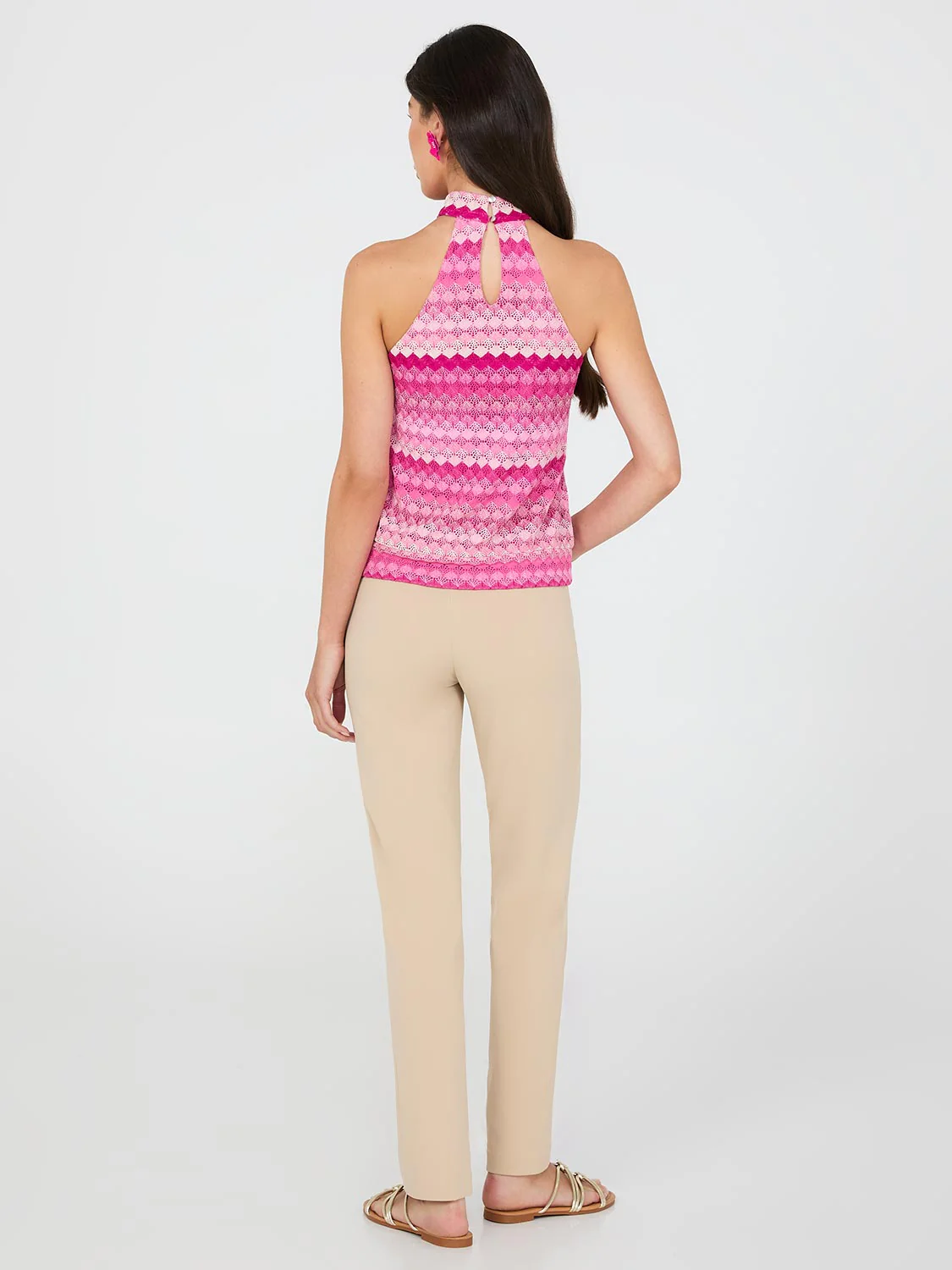 Printed Crochet Halter Neck Top