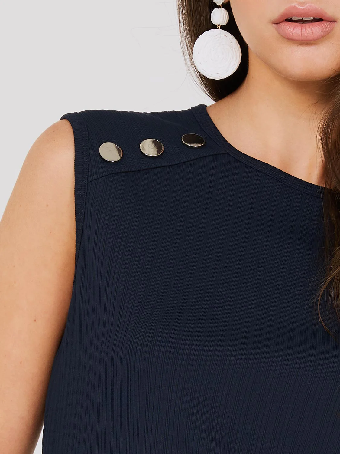 Sleeveless Top With Button Shoulder Details