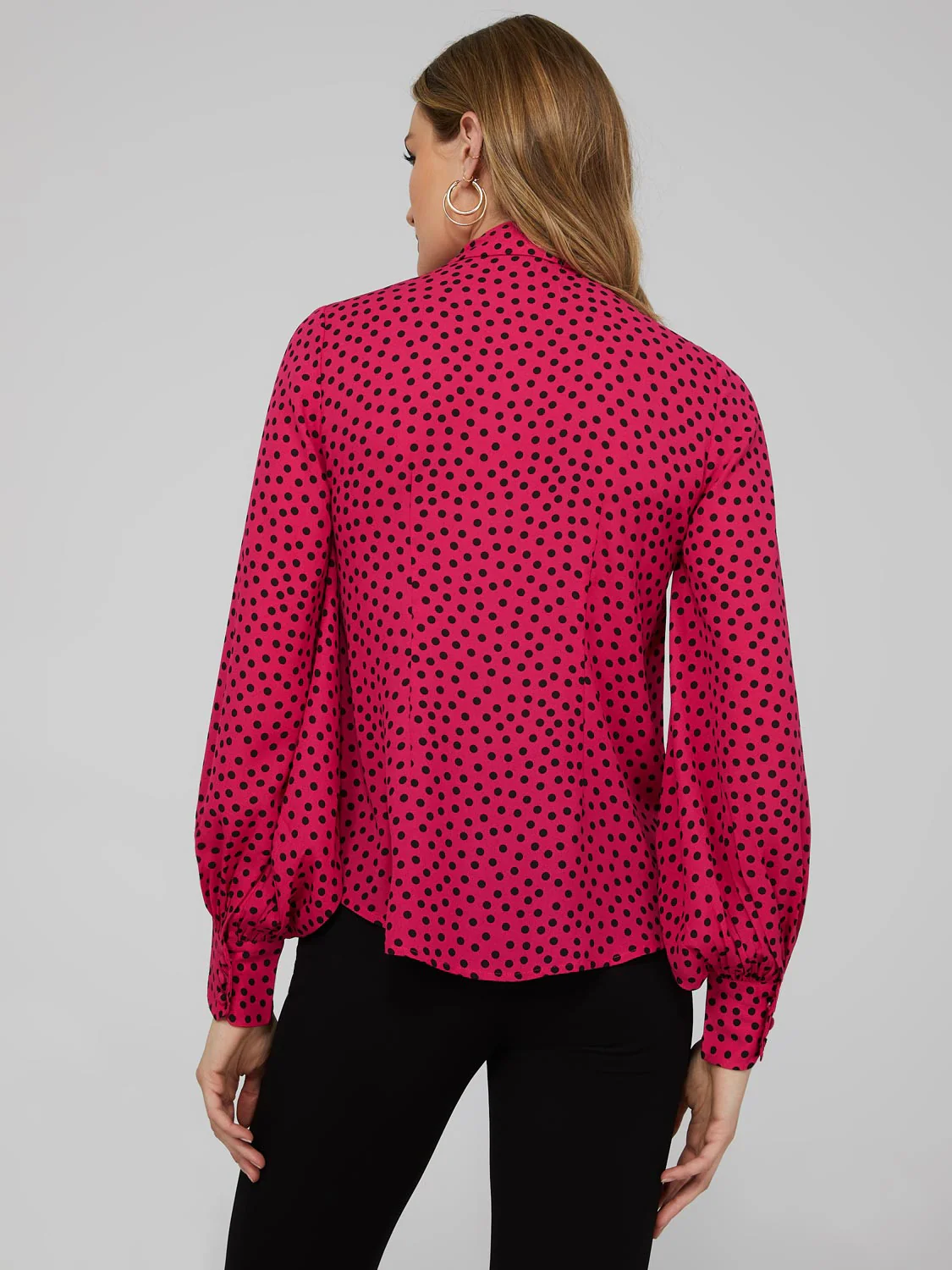 Polka Dot Crepe Chiffon Bow Blouse