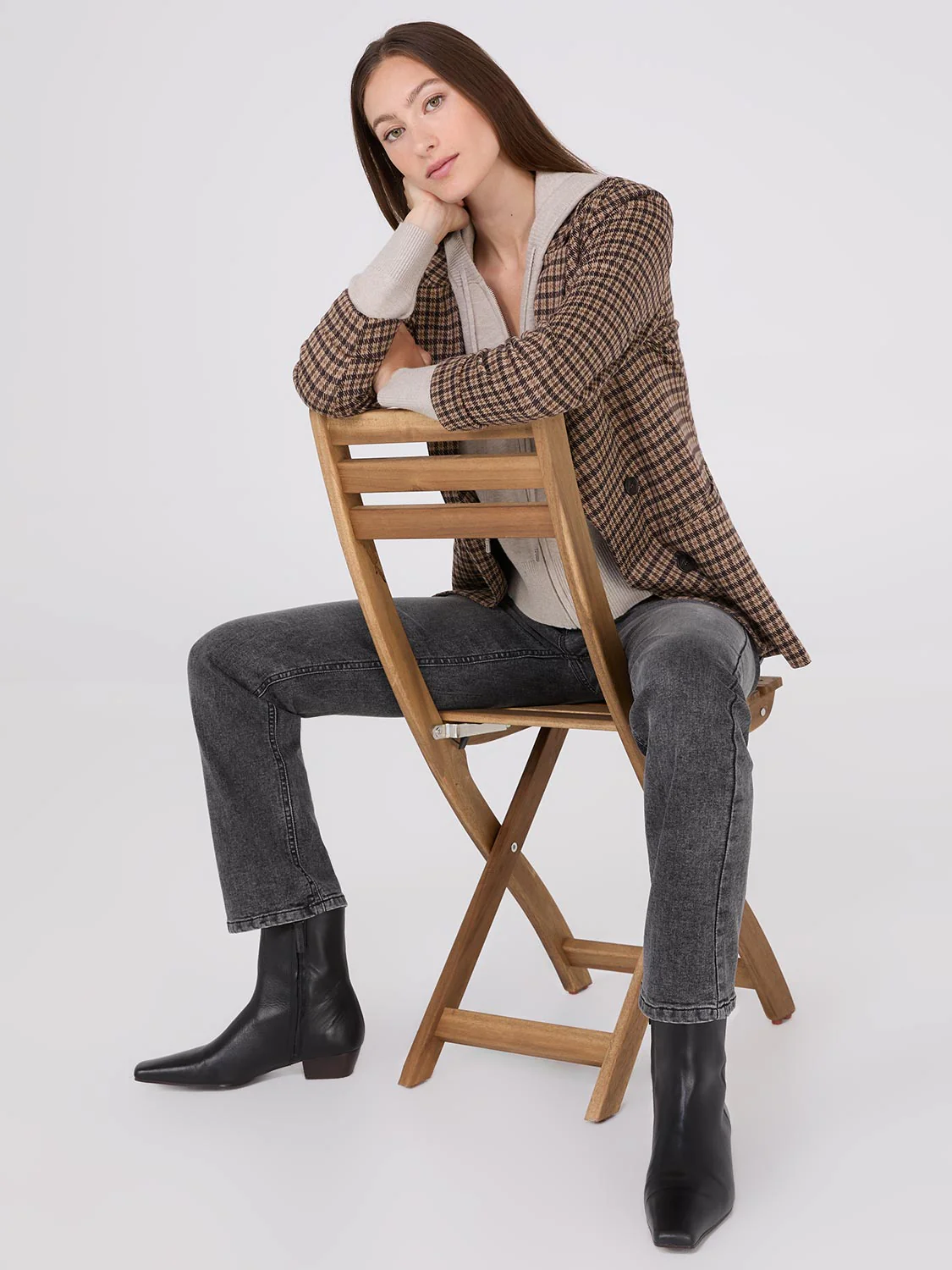 Houndstooth Button-Front Blazer