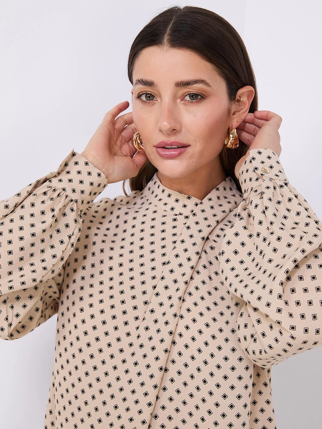 Print Asymmetrical Mock Neck Top