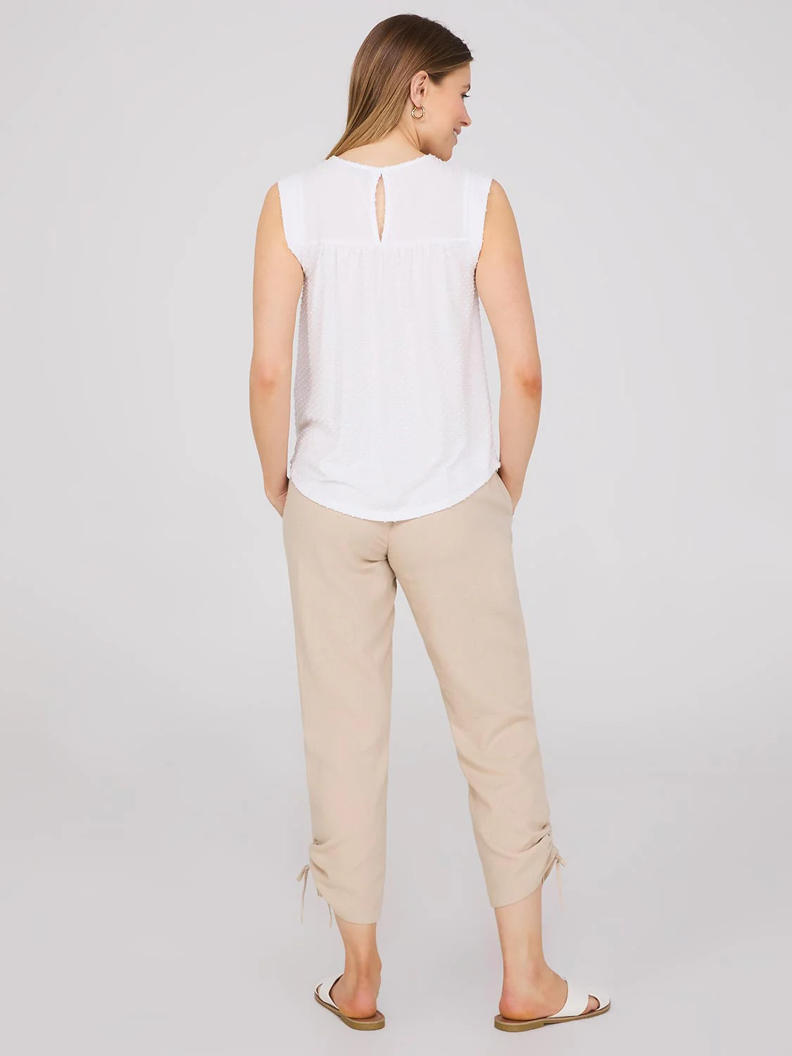 Sleeveless Clip Dot Top With Crochet Details