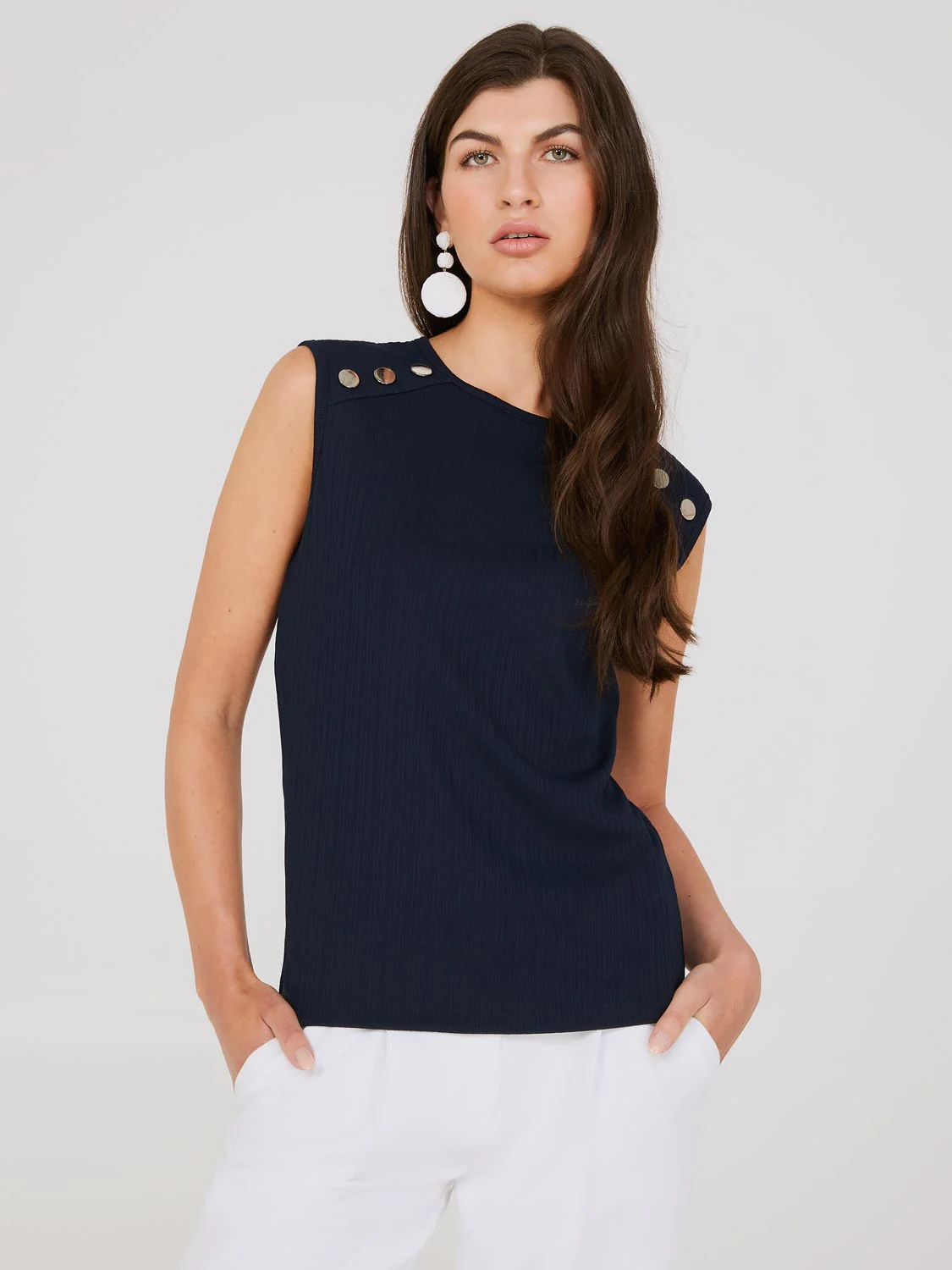Sleeveless Top With Button Shoulder Details