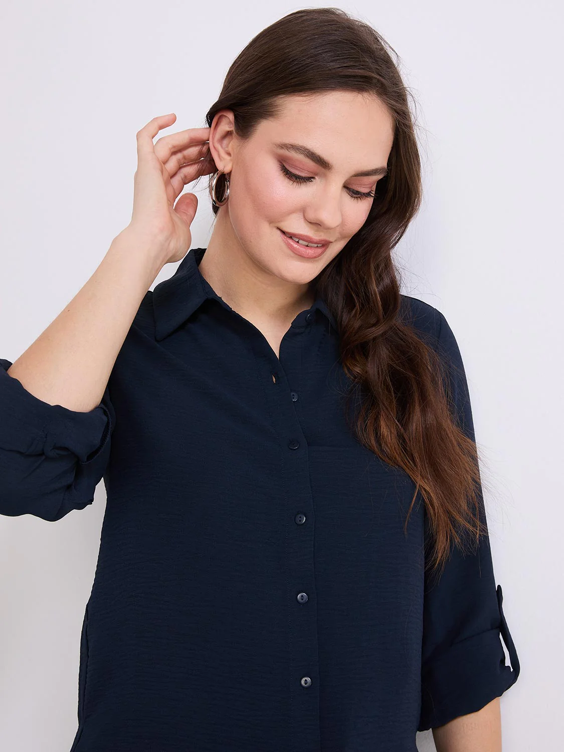 Textured Button-Front Blouse