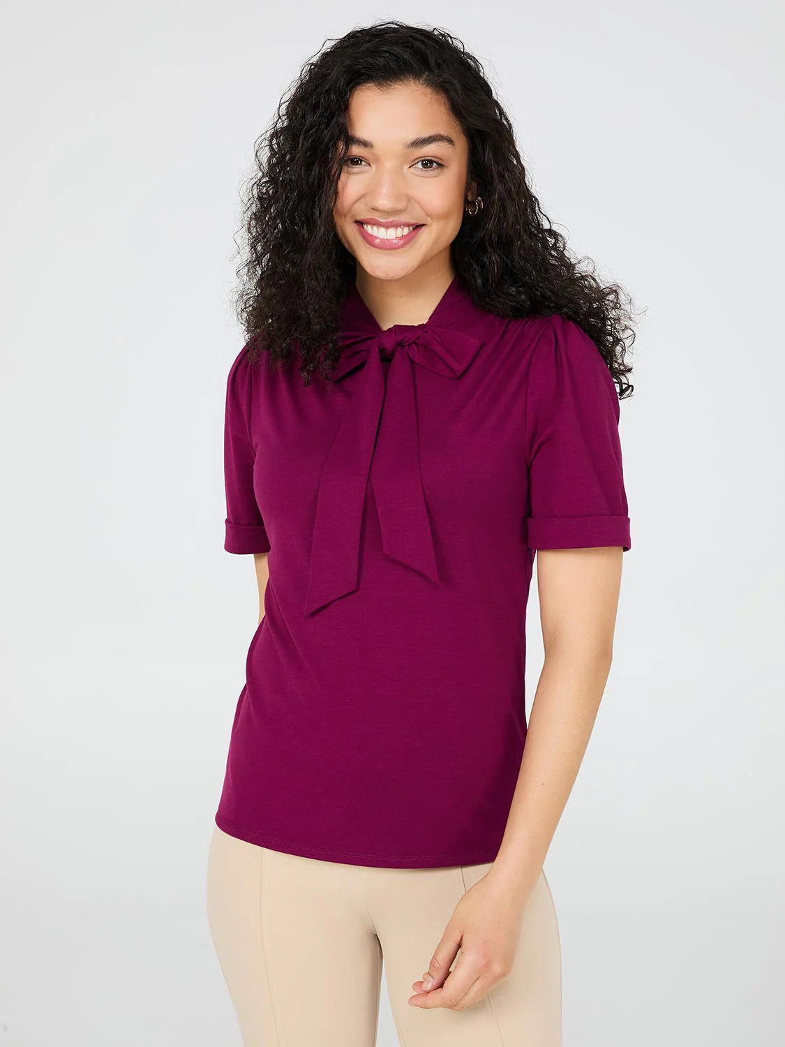 Short Sleeve Tie-Neck Top