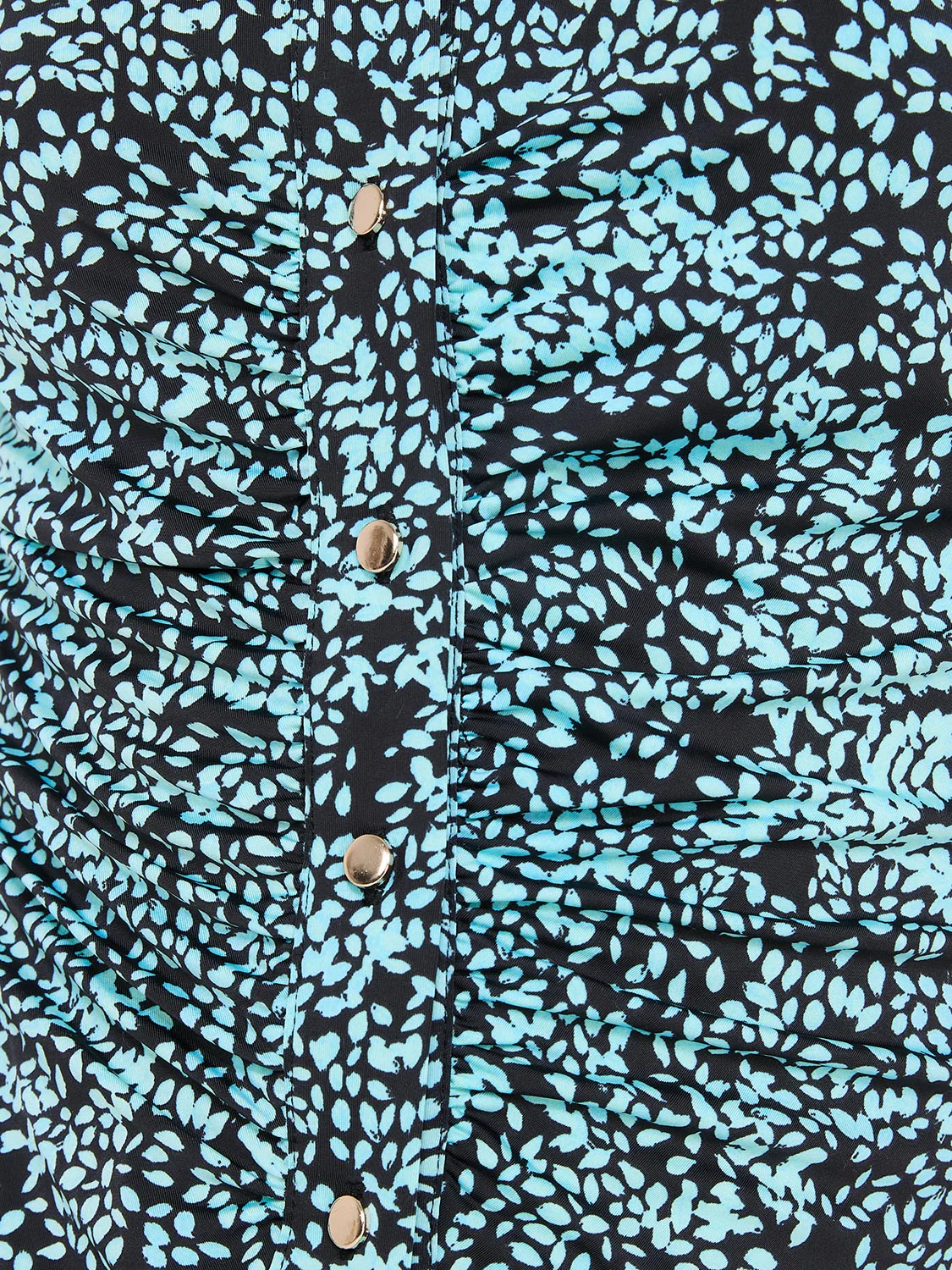 Leaf Print Button-Front Short Sleeve Blouse