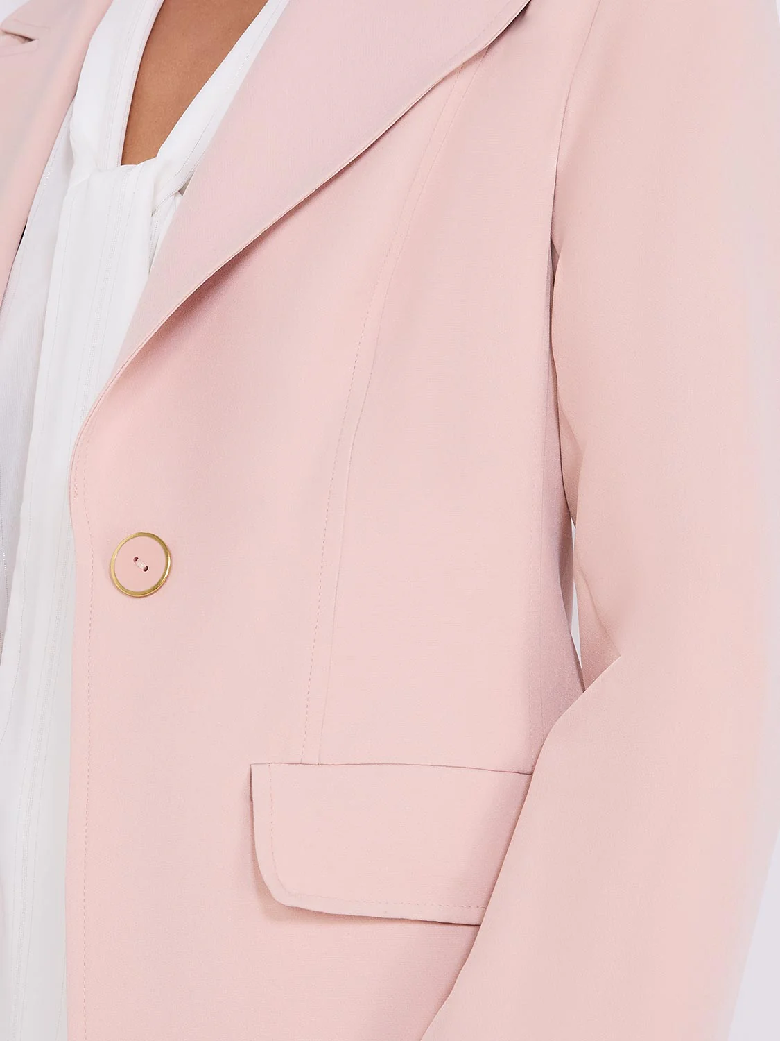 One-Button Blazer With Flap Pockets