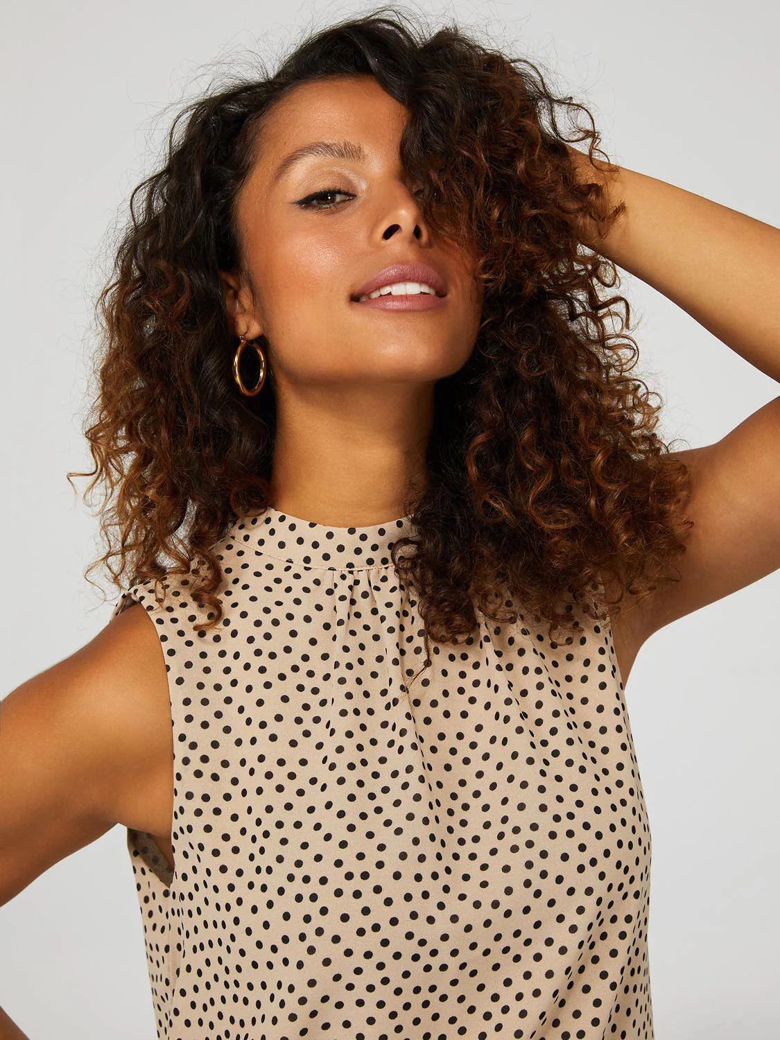 Polka Dot Crepe Chiffon Sleeveless Blouse