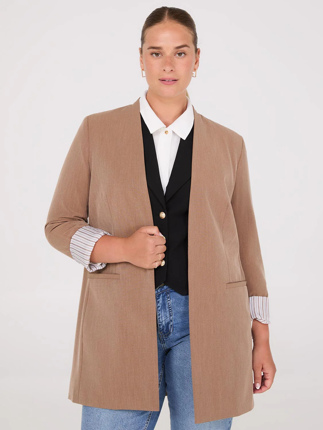 Collarless Open Blazer