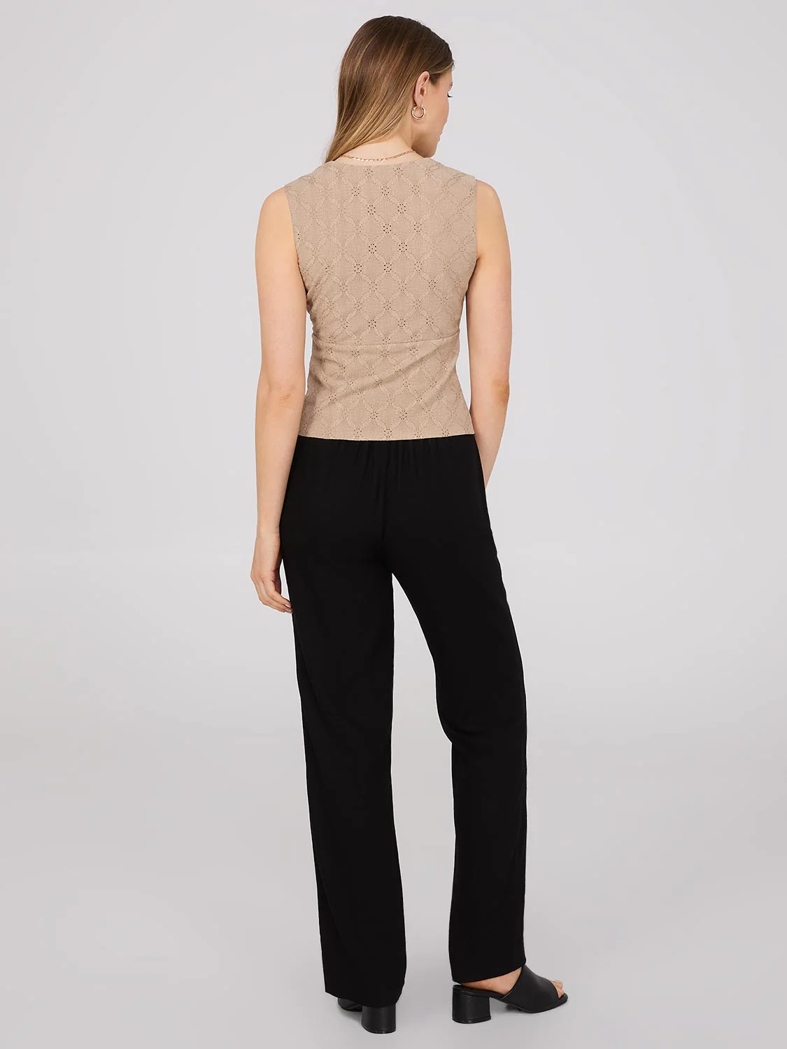 Sleeveless Crossover Front Eyelet Top