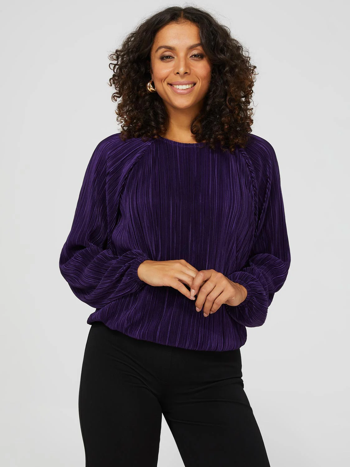 Long Sleeve Plisse Top