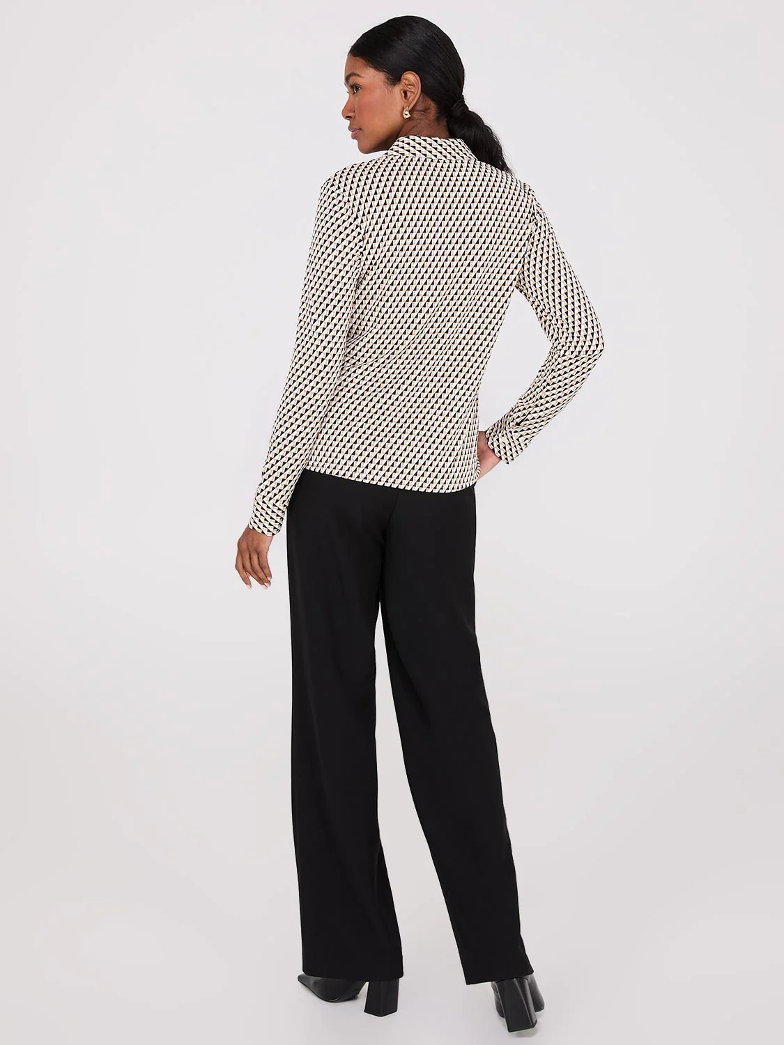 Print Button-Front Classic Blouse