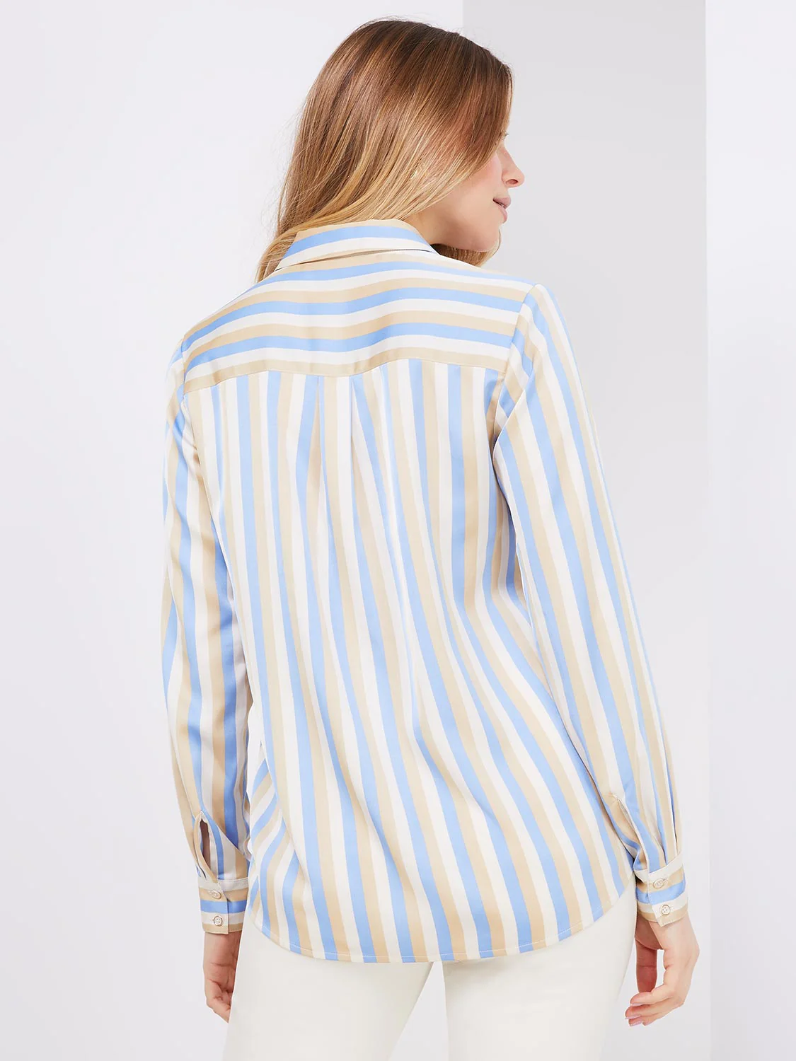 Multi Colour Striped Satin Button-Front Blouse