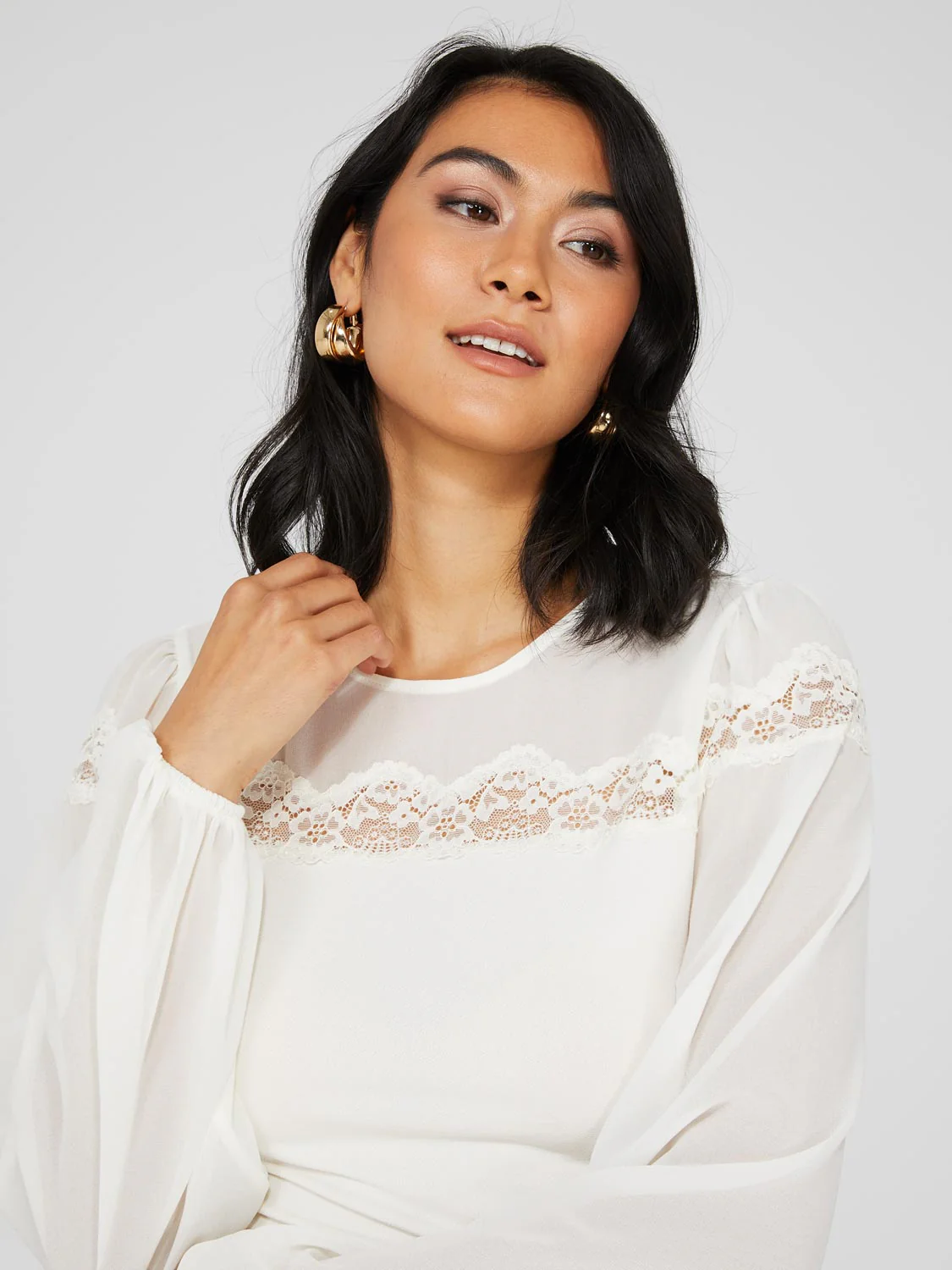 Long Balloon Sleeve Crew Neck Top