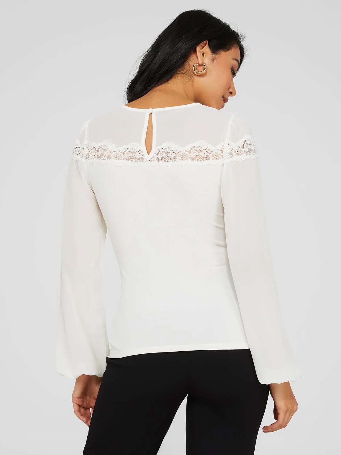 Long Balloon Sleeve Crew Neck Top