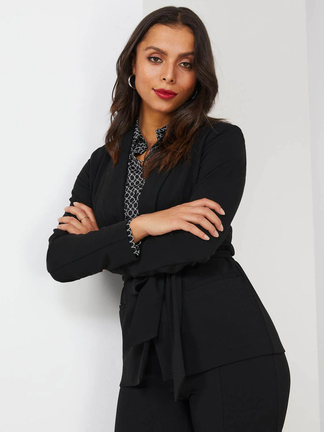 Sash Front Crepe Blazer