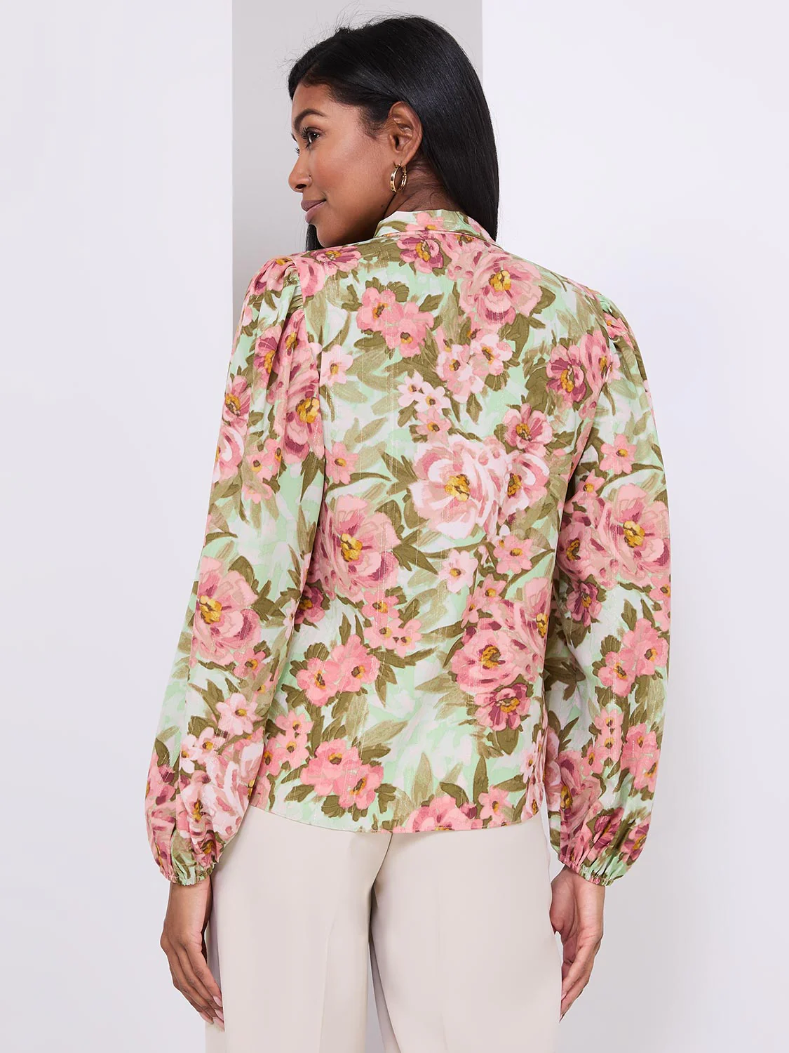 Printed Popover Bow Blouse