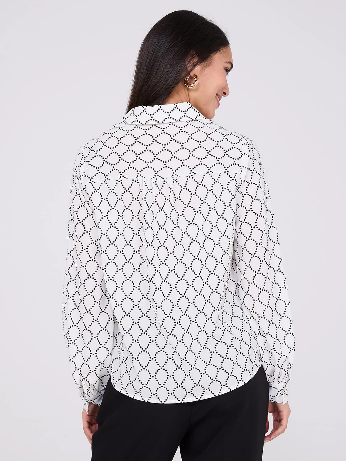 Silky Print Button-Front Blouse