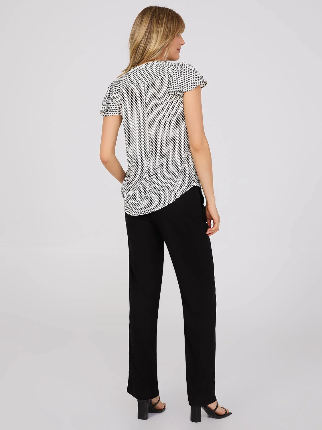 Print Flutter Sleeve Button-Front Blouse