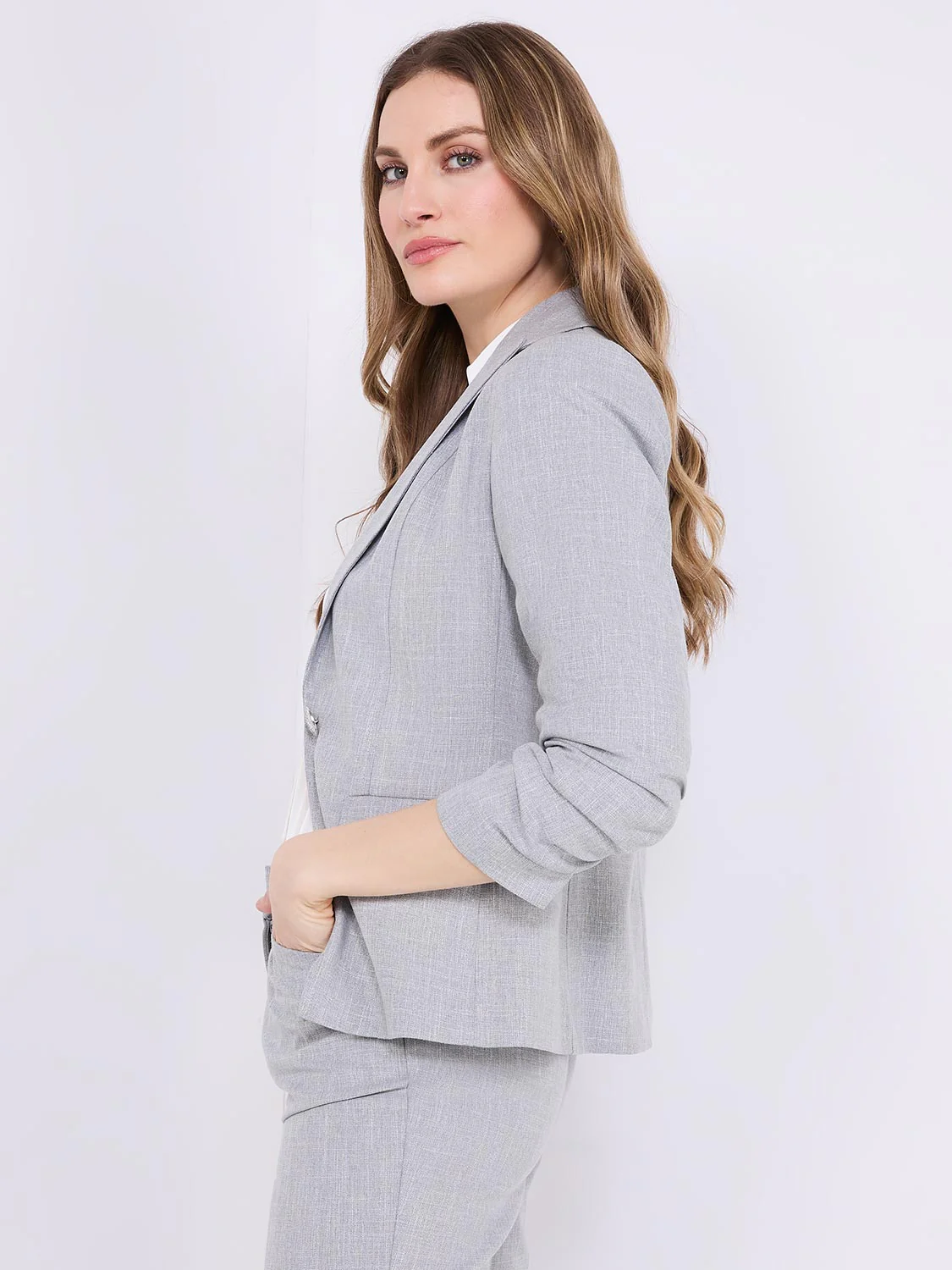 One-Button Ruched Sleeve Blazer