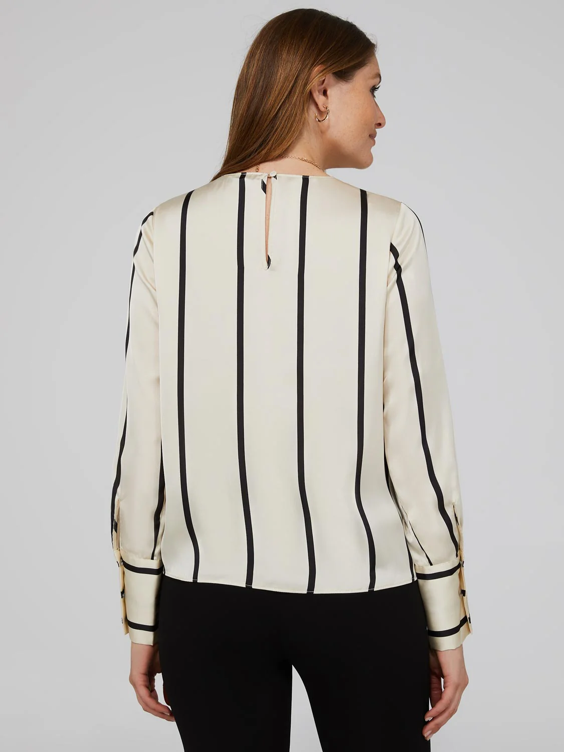 Striped Satin Crossover Blouse