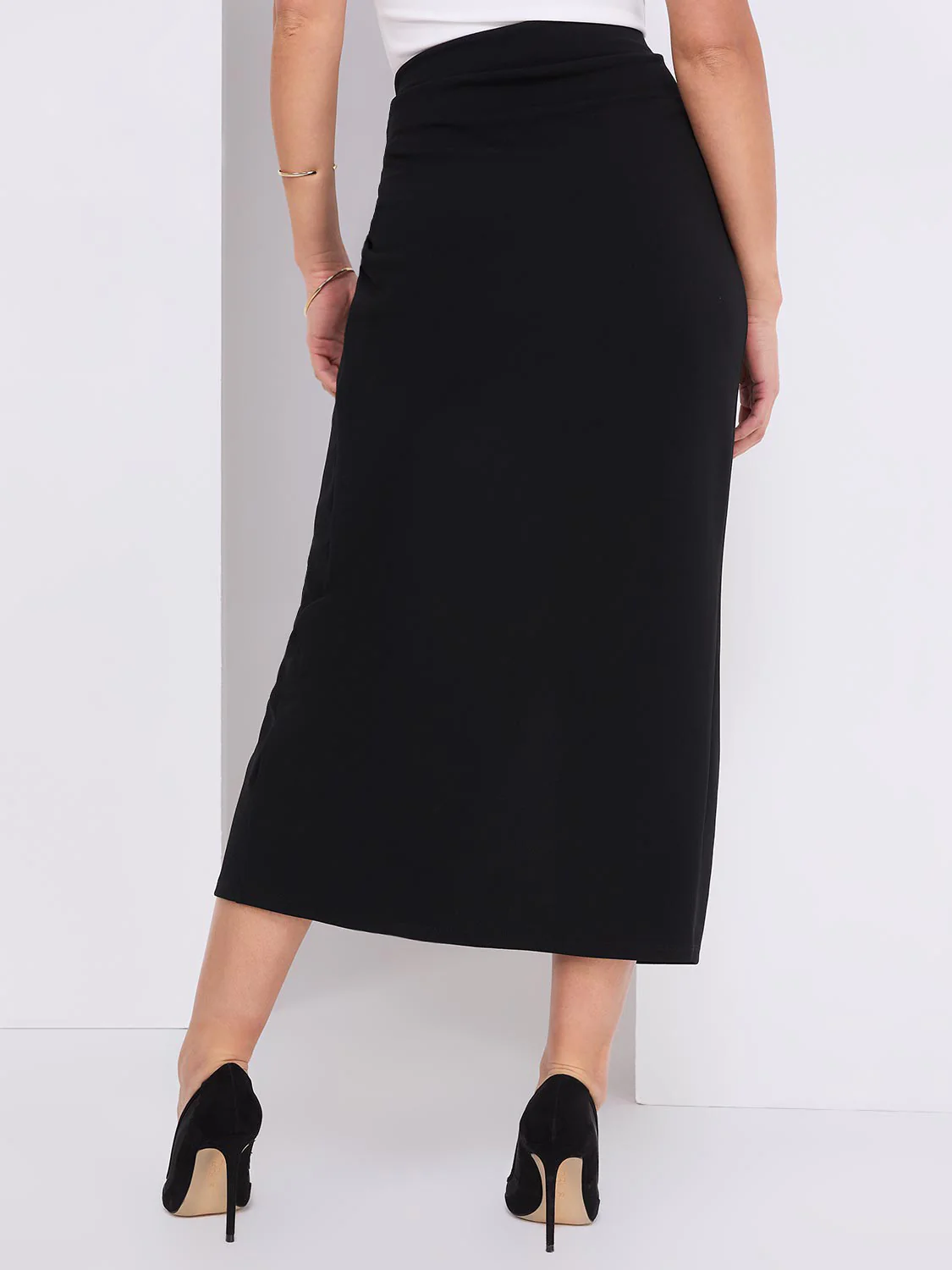 Straight Maxi Skirt With Faux Wrap Front