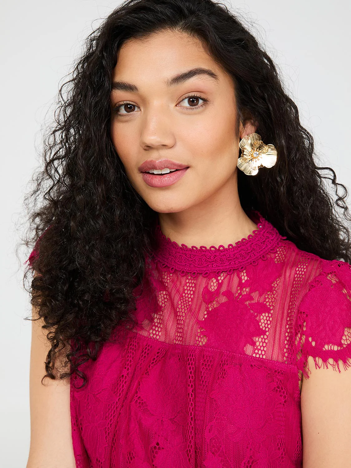 Lace Cap Sleeve Top With Crochet Detail