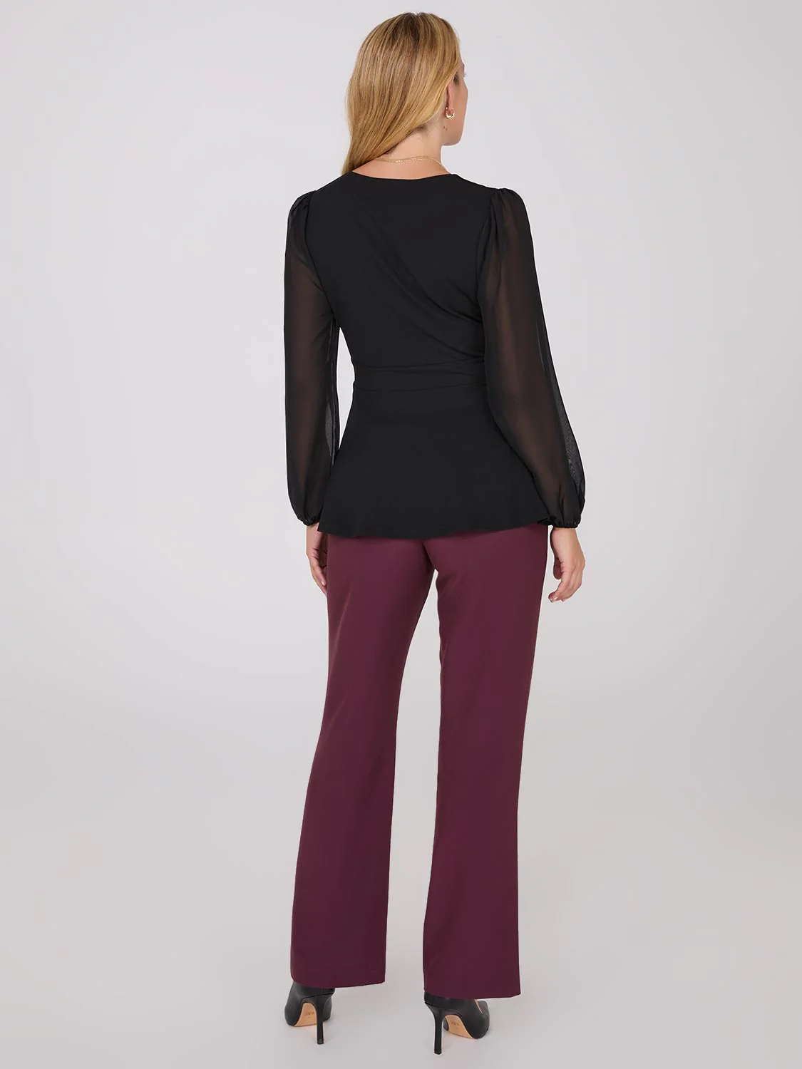 Crossover Peplum Top With Gold Buckle Belt