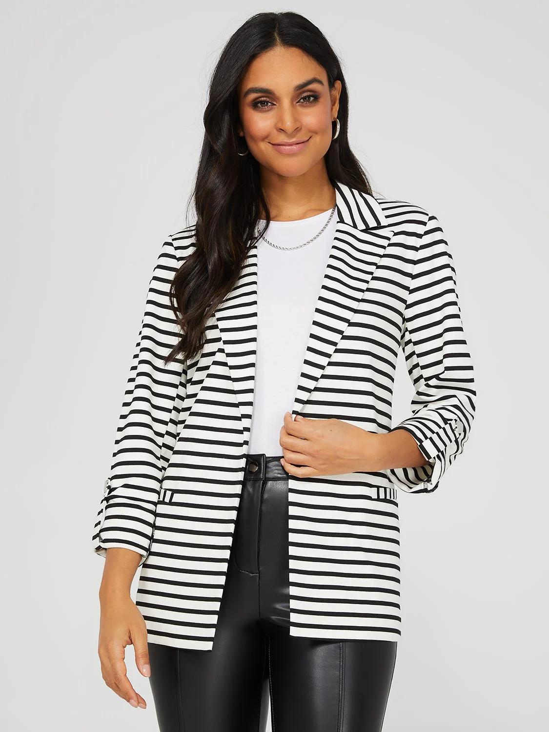 Striped Open Front Blazer