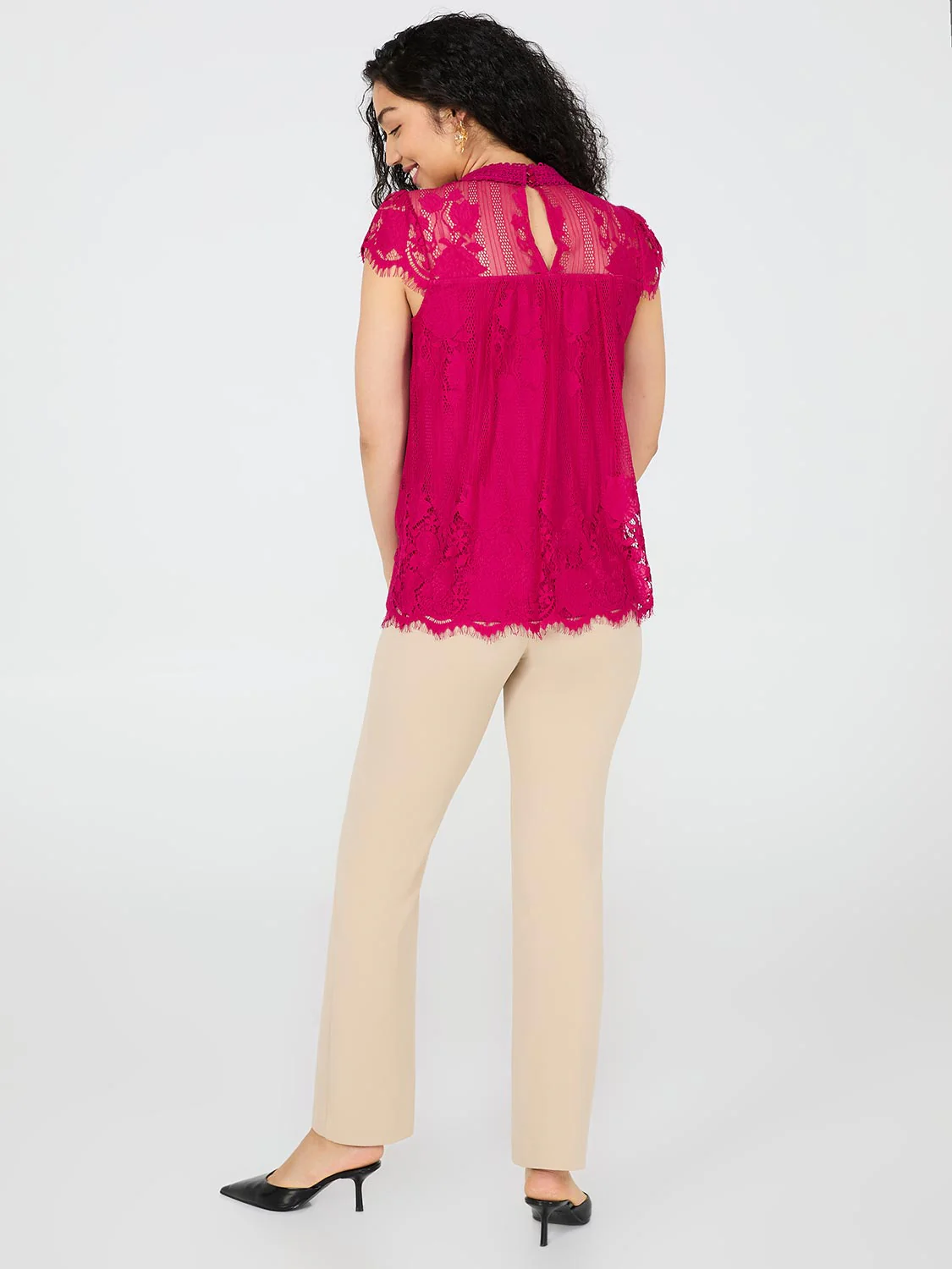 Lace Cap Sleeve Top With Crochet Detail