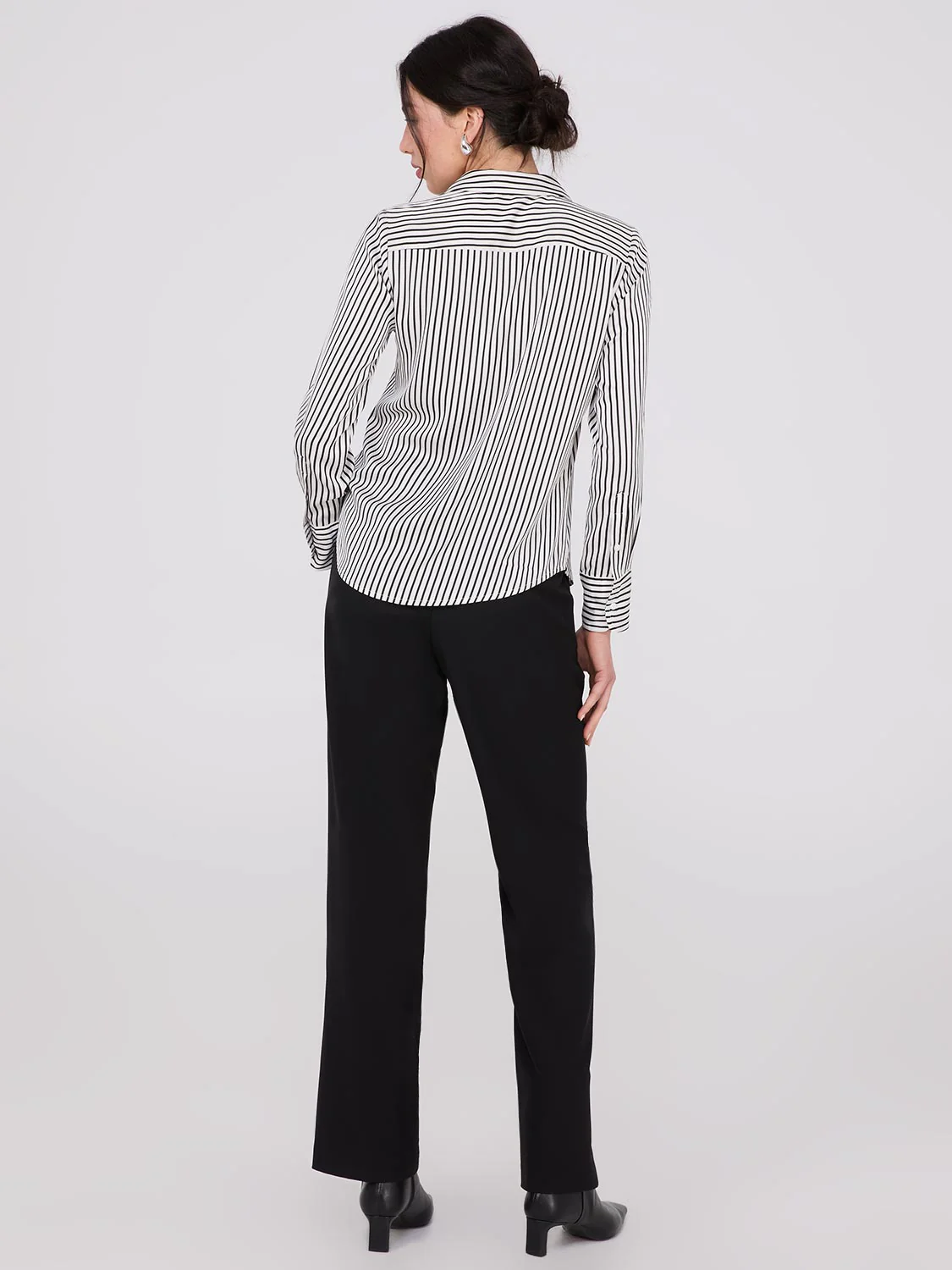 Striped Satin Notch Collar Blouse