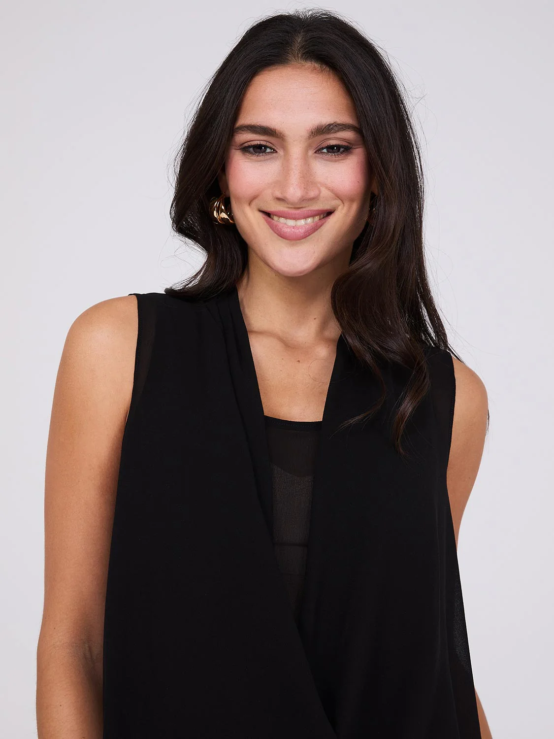 Sleeveless Chiffon Blouse with Blouson Wrap