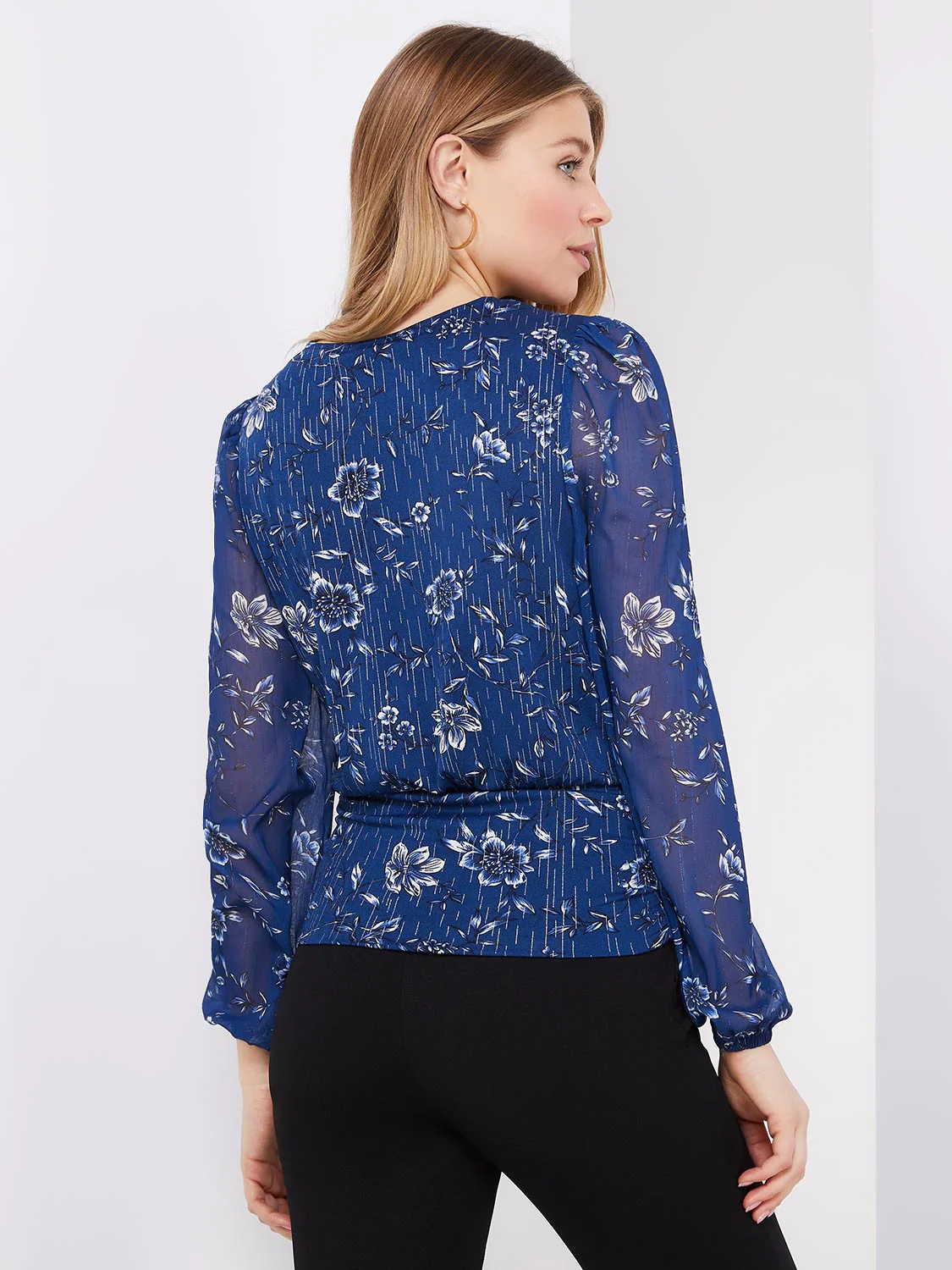 Floral Print Metallic Chiffon Top