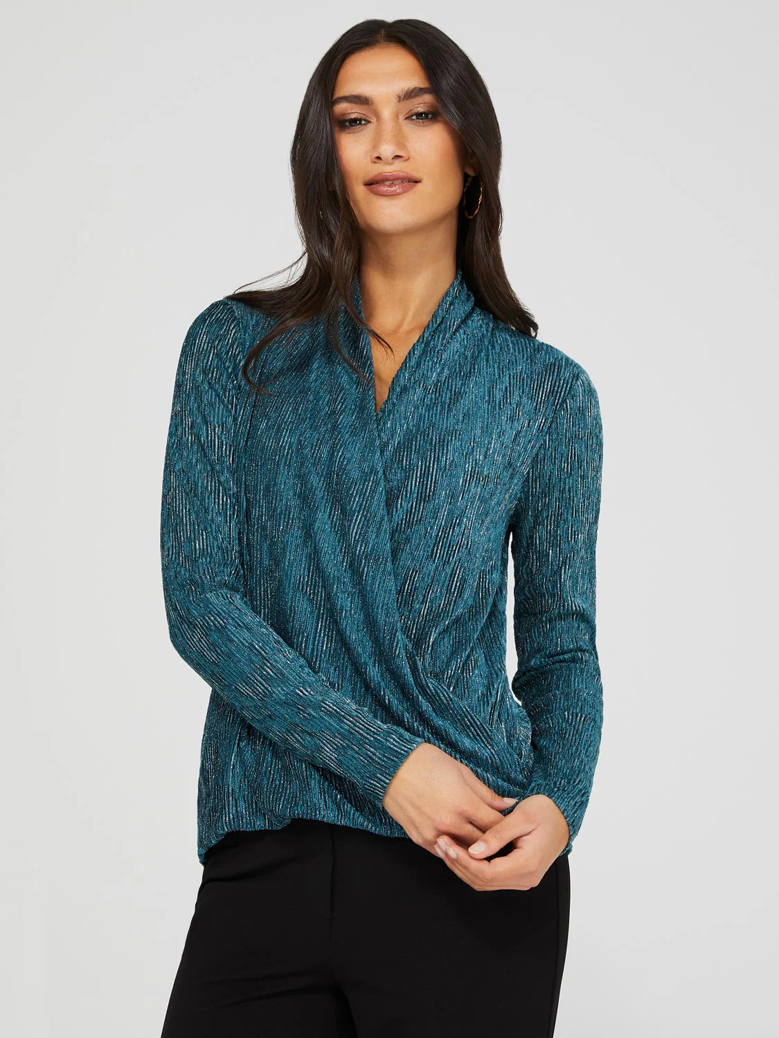 Textured Glitter Velvet Crossover Top