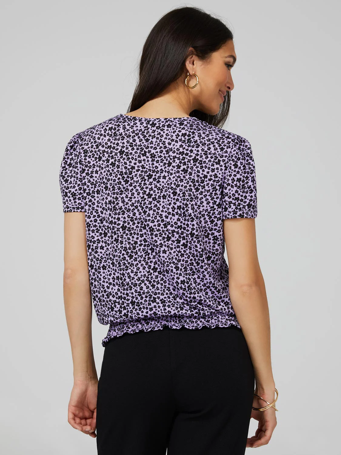 Printed Textured T-Shirt With Smocked Bottom Band