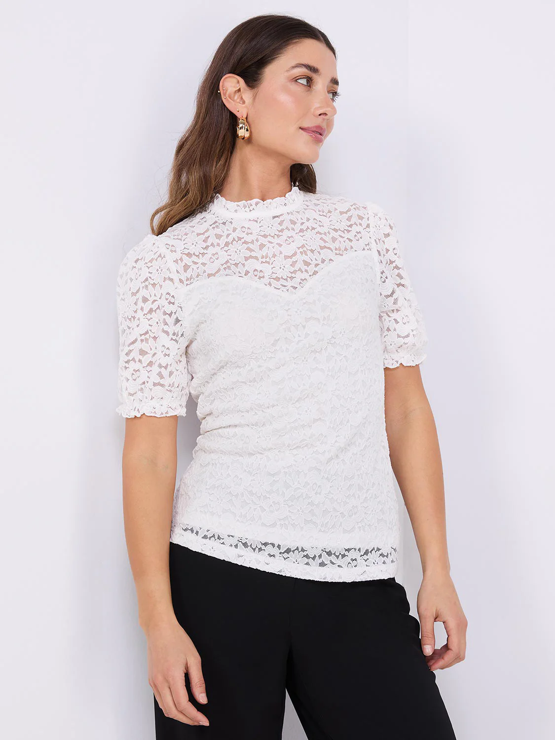 Floral Lace Mock Neck Short Sleeve Top