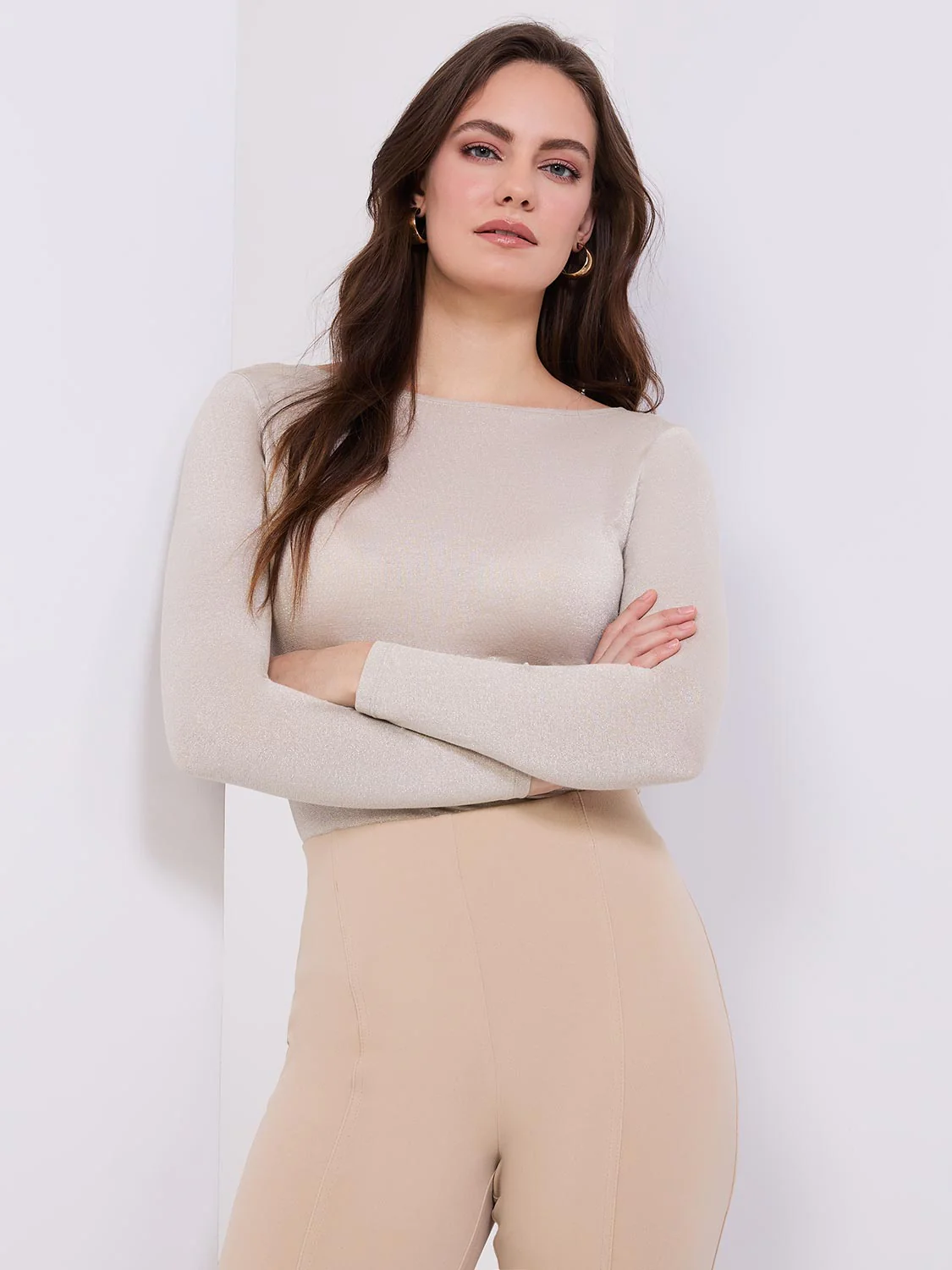 Glitter Jersey Boat Neck Top