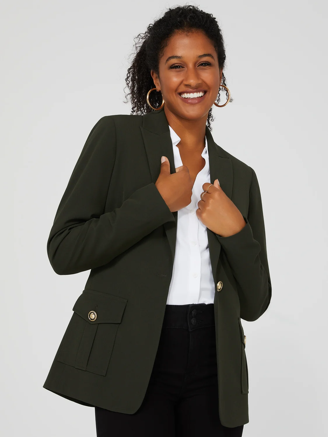 One-Button Blazer With Cargo Pockets