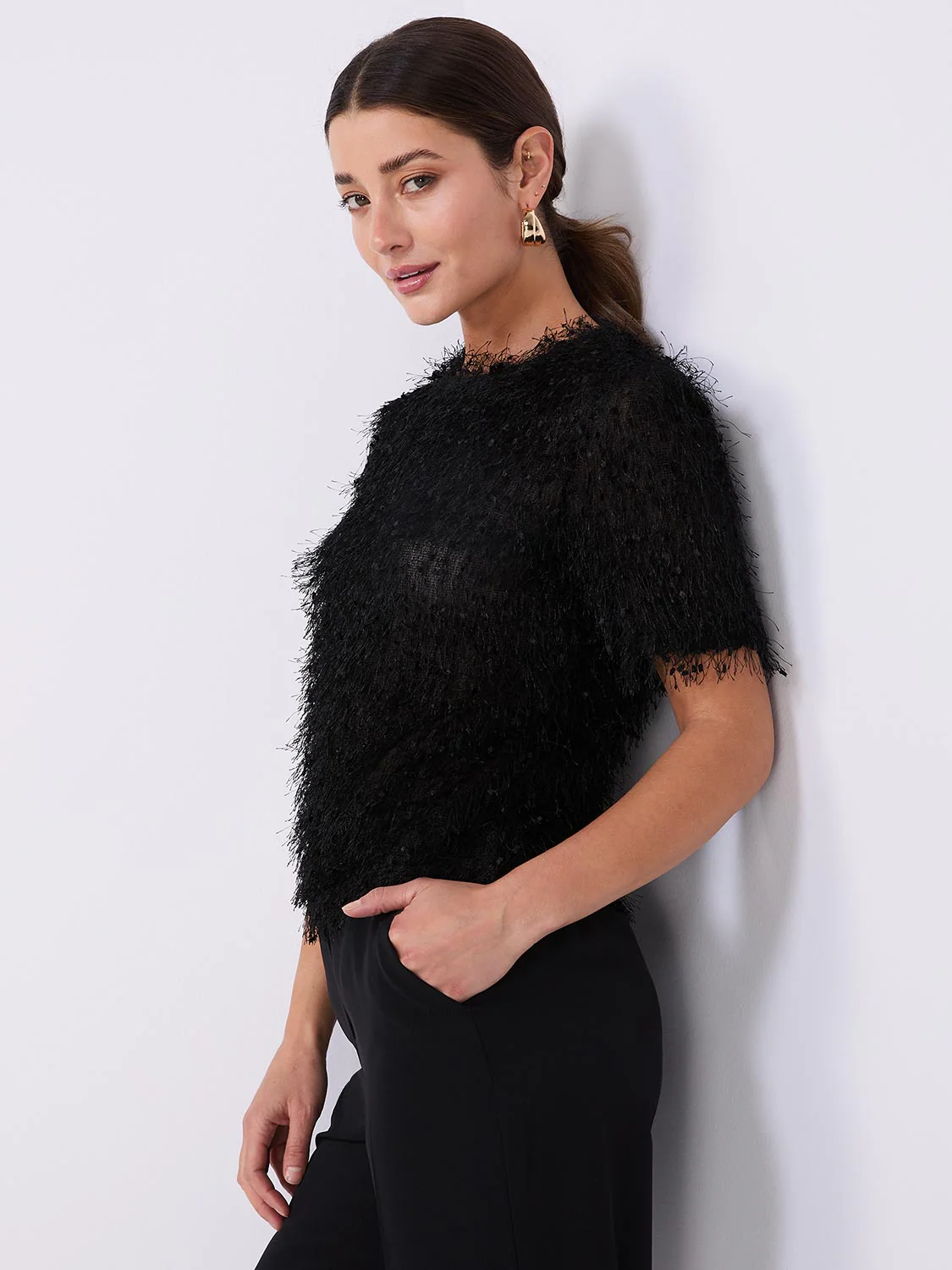 Shaggy Short Sleeve Waisted Top